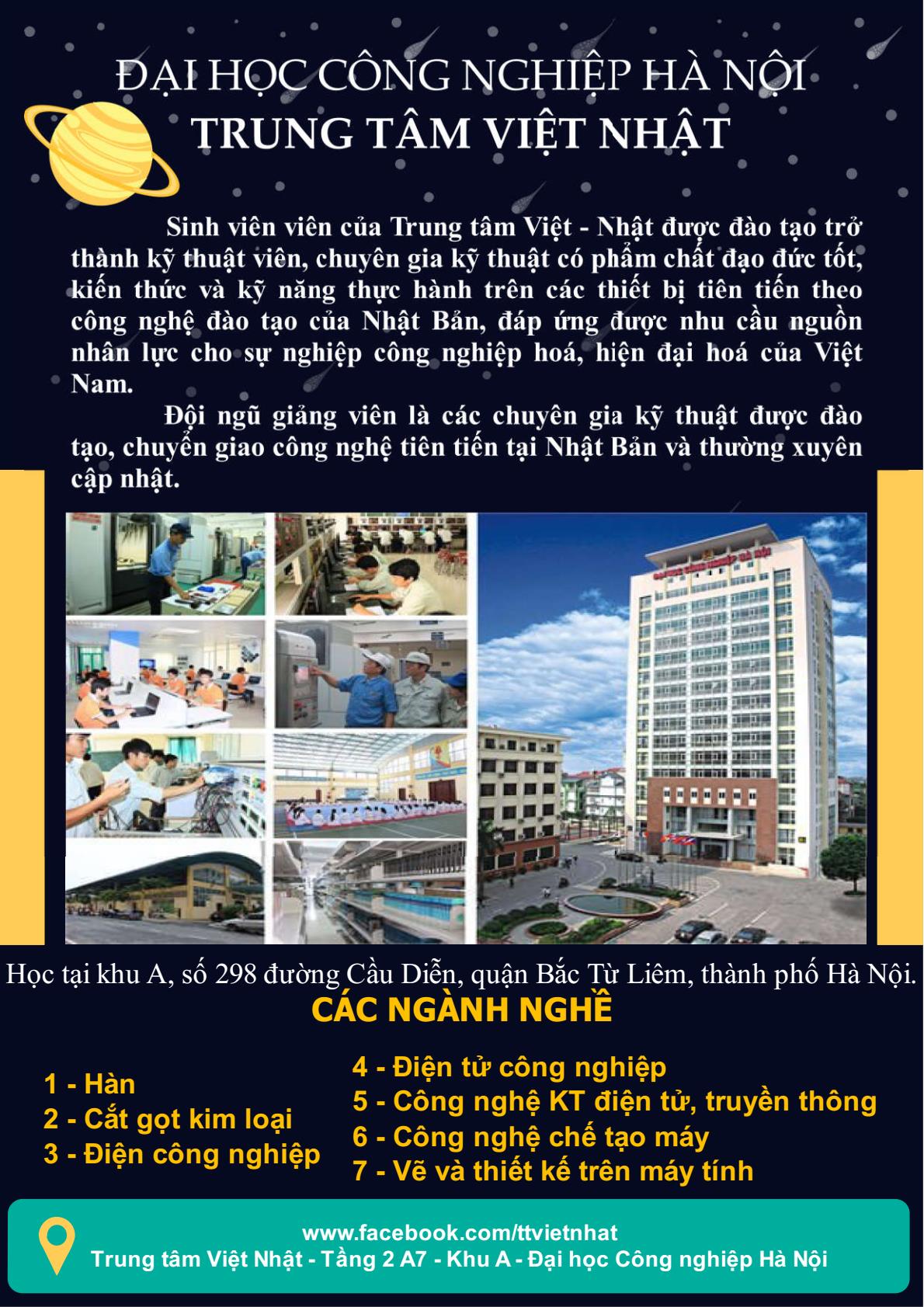 TT Việt Nhật thông báo tuyển sinh hệ cao đẳng năm 2019