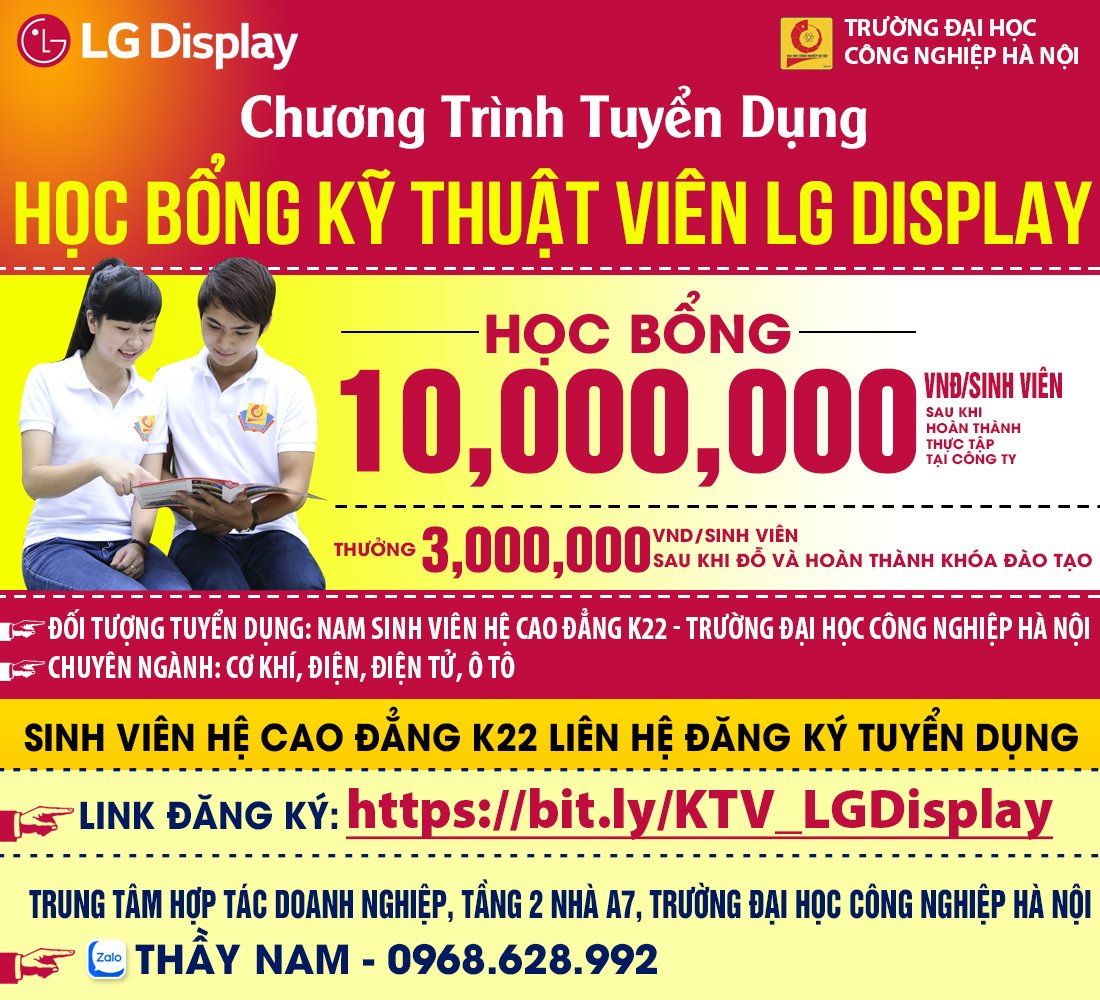 Thông báo tuyển dụng chương trình học bổng kỹ thuật viên LG Display