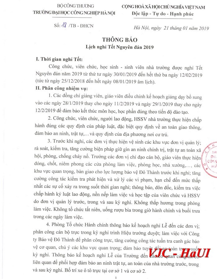 Kế hoạch nghỉ Tết Nguyên đán 2019